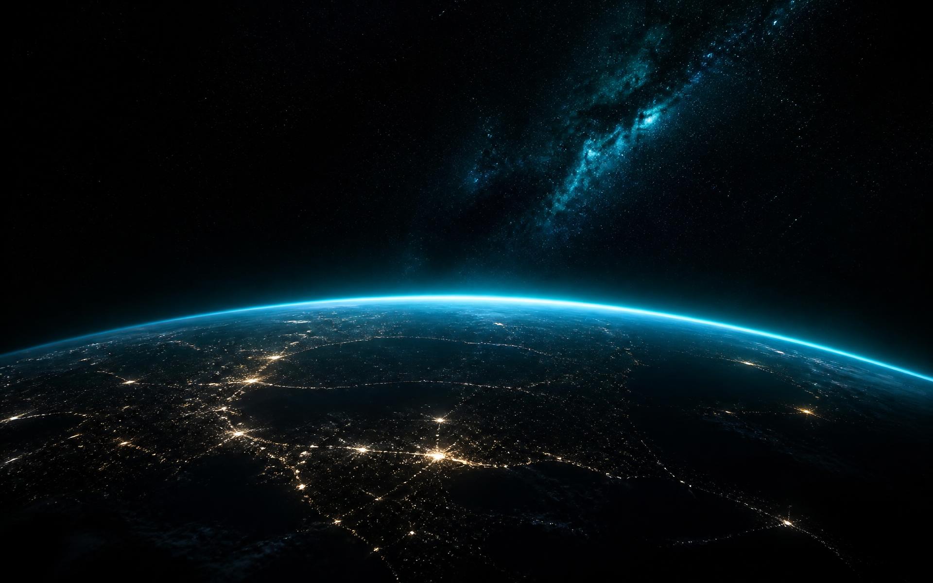 Earth's horizon glowing at night seen from orbit